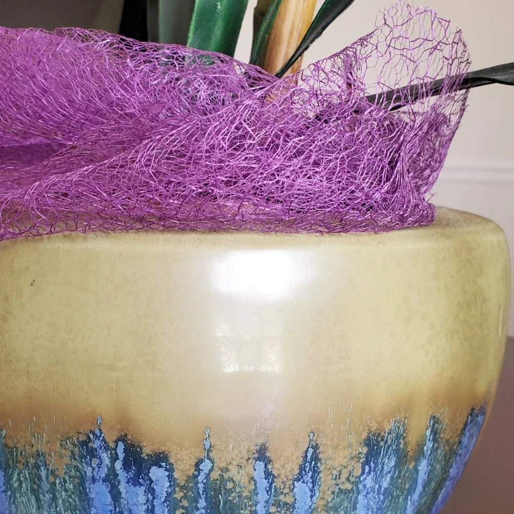 Faux Orquidea arrangement with Bamboo and Ceramic Vase